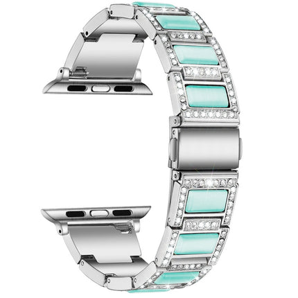 Three-beads Diamond + Gemstone Replacement Strap Watchband For Apple Watch Series, 7 41mm / 6 & SE & 5 & 4 40mm / 3 & 2 & 1 38mm, 7 45mm / 6 & SE & 5 & 4 44mm / 3 & 2 & 1 42mm - DealBuddy
