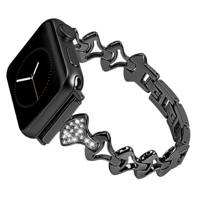 Sector Shape Diamond Metal Replacement Strap Watchband For Apple Watch Series, 7 41mm / 6 & SE & 5 & 4 40mm / 3 & 2 & 1 38mm, 7 45mm / 6 & SE & 5 & 4 44mm / 3 & 2 & 1 42mm - DealBuddy