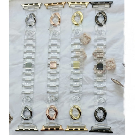 Transparent Cowboy Chain Replacement Strap Watchband For Apple Watch Series, 7 41mm / 6 & SE & 5 & 4 40mm / 3 & 2 & 1 38mm, 7 45mm / 6 & SE & 5 & 4 44mm / 3 & 2 & 1 42mm - DealBuddy