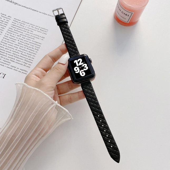 Checkered Leather Replacement Strap Watchband For Apple Watch Series - DealBuddy