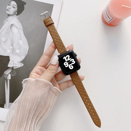 Checkered Leather Replacement Strap Watchband For Apple Watch Series, 7 41mm/6&SE&5&4 40mm/3&2&1 38mm, 7 45mm/6&SE&5&4 44mm/3&2&1 42mm - DealBuddy