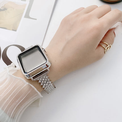 Rhombus Full Diamond Metal Replacement Wrist Strap Watchband + Case For Apple Watch Series, For Apple Watch Series 6 / 5 / 4 / Watch SE 40mm, For Apple Watch Series 6 / 5 / 4 / Watch SE 44mm, 3 & 2 & 1 42mm, 3 & 2 & 1 38mm - DealBuddy