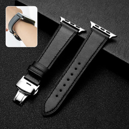 Butterfly Clasp Business Top Layer Cowhide Leather Strap Watchband, For Apple Watch Series 8&7 41mm / SE 2&6&SE&5&4 40mm / 3&2&1 38mm, For Apple Watch Series 6&SE&5&4 44mm / 3&2&1 42mm, For Apple Watch Series 6&SE& 5&4 40mm / 3 & 2 & 1 38mm - DealBuddy
