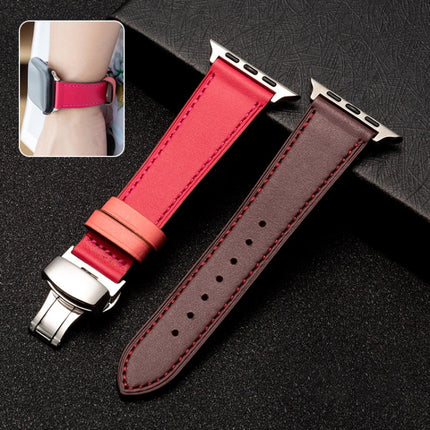 Butterfly Clasp Business Top Layer Cowhide Leather Strap Watchband, For Apple Watch Series 8&7 41mm / SE 2&6&SE&5&4 40mm / 3&2&1 38mm, For Apple Watch Series 6&SE&5&4 44mm / 3&2&1 42mm, For Apple Watch Series 6&SE& 5&4 40mm / 3 & 2 & 1 38mm - DealBuddy