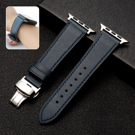 Butterfly Clasp Business Top Layer Cowhide Leather Strap Watchband - DealBuddy