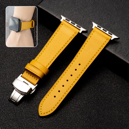 Butterfly Clasp Business Top Layer Cowhide Leather Strap Watchband - DealBuddy
