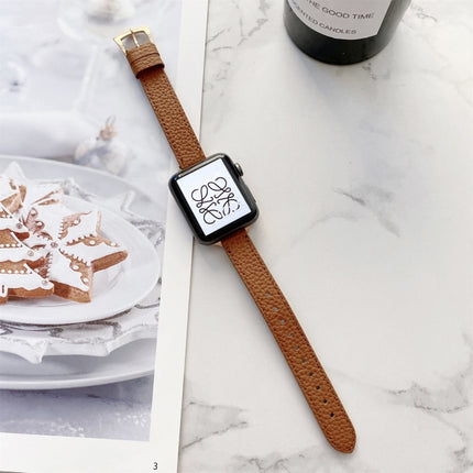 Litchi Texture Slimming Strap Watchband For Apple Watch Series, 7 41mm / 6&SE&5&4 40mm / 3&2&1 38mm, 7 45mm / 6&SE&5&4 44mm / 3&2&1 42mm - DealBuddy
