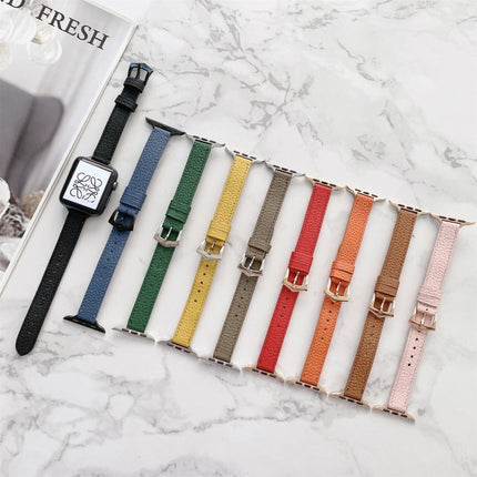 Litchi Texture Slimming Strap Watchband For Apple Watch Series, 7 41mm / 6&SE&5&4 40mm / 3&2&1 38mm, 7 45mm / 6&SE&5&4 44mm / 3&2&1 42mm - DealBuddy