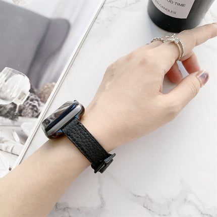 Litchi Texture Slimming Strap Watchband For Apple Watch Series, 7 41mm / 6&SE&5&4 40mm / 3&2&1 38mm, 7 45mm / 6&SE&5&4 44mm / 3&2&1 42mm - DealBuddy