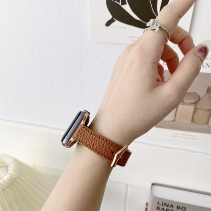 Litchi Texture Slimming Strap Watchband For Apple Watch Series, 7 41mm / 6&SE&5&4 40mm / 3&2&1 38mm, 7 45mm / 6&SE&5&4 44mm / 3&2&1 42mm - DealBuddy