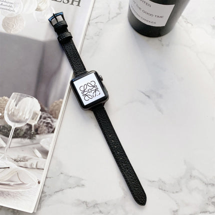 Litchi Texture Slimming Strap Watchband For Apple Watch Series, 7 41mm / 6&SE&5&4 40mm / 3&2&1 38mm, 7 45mm / 6&SE&5&4 44mm / 3&2&1 42mm - DealBuddy