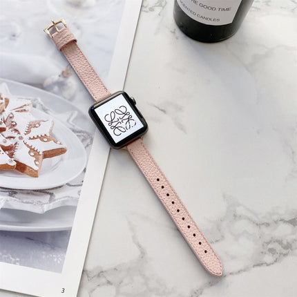 Litchi Texture Slimming Strap Watchband For Apple Watch Series, 7 41mm / 6&SE&5&4 40mm / 3&2&1 38mm, 7 45mm / 6&SE&5&4 44mm / 3&2&1 42mm - DealBuddy