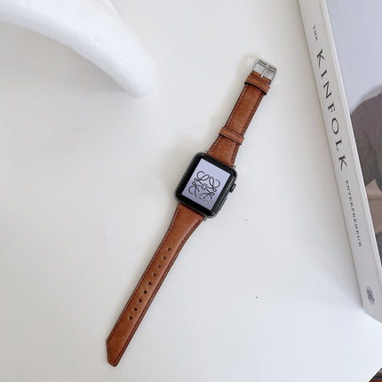 Knife Tail Shaped Cowhide Replacement Watchband For Apple Watch Series, 7 45mm / 6&SE&5&4 44mm / 3&2&1 42mm, 7 41mm / 6&SE&5&4 40mm / 3&2&1 38mm - DealBuddy