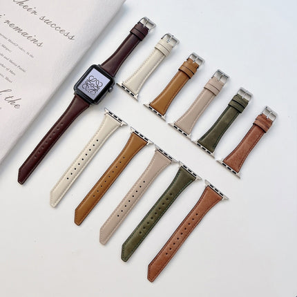 Knife Tail Shaped Cowhide Replacement Watchband For Apple Watch Series, 7 45mm / 6&SE&5&4 44mm / 3&2&1 42mm, 7 41mm / 6&SE&5&4 40mm / 3&2&1 38mm - DealBuddy