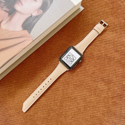 Knife Tail Shaped Cowhide Replacement Watchband For Apple Watch Series, 7 45mm / 6&SE&5&4 44mm / 3&2&1 42mm, 7 41mm / 6&SE&5&4 40mm / 3&2&1 38mm - DealBuddy