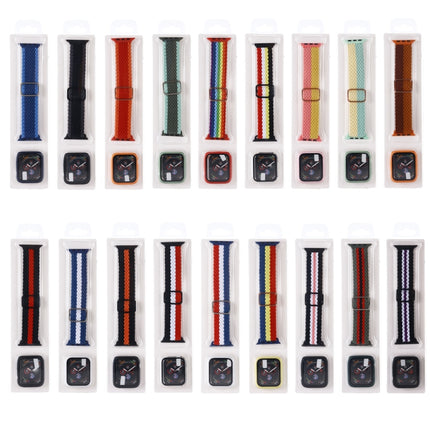 Adjustable Striped Woven Nylon Watchband + Watch Case Set For Apple Watch Series