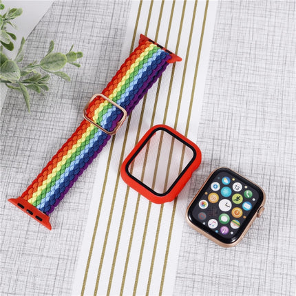 Adjustable Striped Woven Nylon Watchband + Watch Case Set For Apple Watch Series