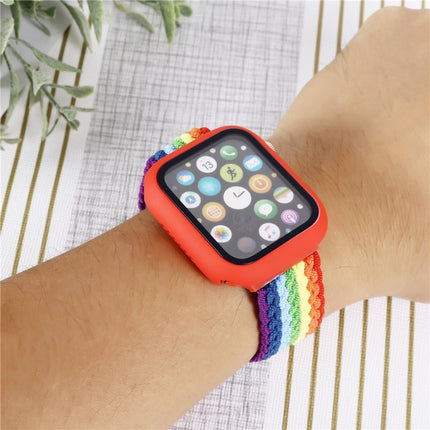 Adjustable Striped Woven Nylon Watchband + Watch Case Set For Apple Watch Series