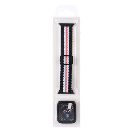 Adjustable Striped Woven Nylon Watchband + Watch Case Set For Apple Watch Series
