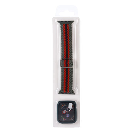 Adjustable Striped Woven Nylon Watchband + Watch Case Set For Apple Watch Series