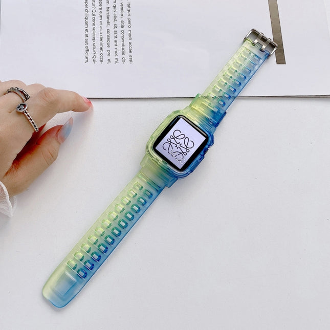 Jelly Gradient Transparent TPU Strap Watchband For Apple Watch Series, 7 41mm / 6&SE&5&4 40mm / 3&2&1 38mm, 7 45mm / 6&SE&5&4 44mm / 3&2&1 42mm - DealBuddy