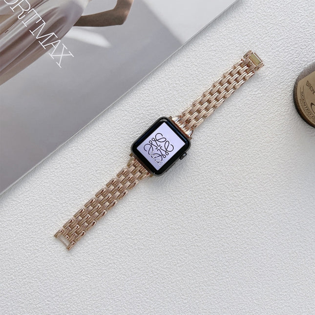 Five Baht Stripes Stainless Steel Strap Watchband For Apple Watch Series, 7 41mm / 6&SE&5&4 40mm / 3&2&1 38mm, 7 45mm / 6&SE&5&4 44mm / 3&2&1 42mm - DealBuddy