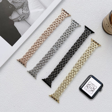 Five Baht Stripes Stainless Steel Strap Watchband For Apple Watch Series, 7 41mm / 6&SE&5&4 40mm / 3&2&1 38mm, 7 45mm / 6&SE&5&4 44mm / 3&2&1 42mm - DealBuddy