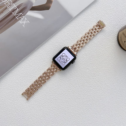 Five Baht Stripes Stainless Steel Strap Watchband For Apple Watch Series, 7 41mm / 6&SE&5&4 40mm / 3&2&1 38mm, 7 45mm / 6&SE&5&4 44mm / 3&2&1 42mm - DealBuddy
