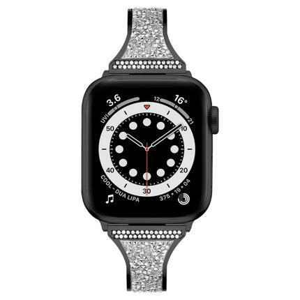 Diamond Encrusted Leather Strap Watchband For Apple Watch Series, 7 41mm / 6&SE&5&4 40mm / 3&2&1 38mm, 7 45mm / 6&SE&5&4 44mm / 3&2&1 42mm - DealBuddy