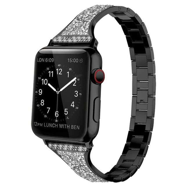 Diamond Encrusted Leather Strap Watchband For Apple Watch Series, 7 41mm / 6&SE&5&4 40mm / 3&2&1 38mm, 7 45mm / 6&SE&5&4 44mm / 3&2&1 42mm - DealBuddy