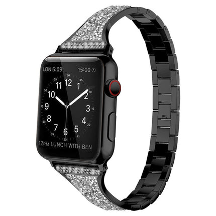 Diamond Encrusted Leather Strap Watchband For Apple Watch Series, 7 41mm / 6&SE&5&4 40mm / 3&2&1 38mm, 7 45mm / 6&SE&5&4 44mm / 3&2&1 42mm - DealBuddy