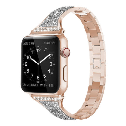 Diamond Encrusted Leather Strap Watchband For Apple Watch Series, 7 41mm / 6&SE&5&4 40mm / 3&2&1 38mm, 7 45mm / 6&SE&5&4 44mm / 3&2&1 42mm - DealBuddy