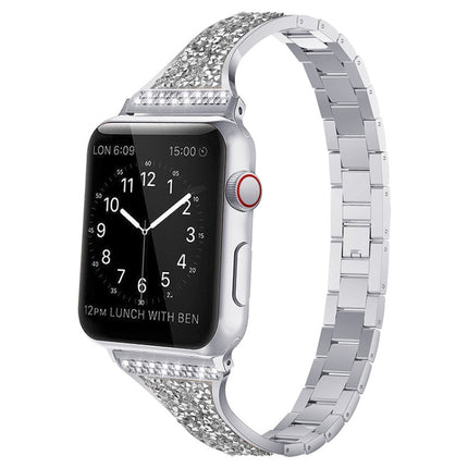 Diamond Encrusted Leather Strap Watchband For Apple Watch Series, 7 41mm / 6&SE&5&4 40mm / 3&2&1 38mm, 7 45mm / 6&SE&5&4 44mm / 3&2&1 42mm - DealBuddy