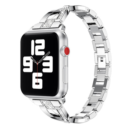 Diamond Encrusted Stainless Steel Strap Watchband For Apple Watch Series, 7 41mm / 6&SE&5&4 40mm / 3&2&1 38mm, 7 45mm / 6&SE&5&4 44mm / 3&2&1 42mm - DealBuddy