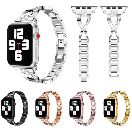 Diamond Encrusted Stainless Steel Strap Watchband For Apple Watch Series, 7 41mm / 6&SE&5&4 40mm / 3&2&1 38mm, 7 45mm / 6&SE&5&4 44mm / 3&2&1 42mm - DealBuddy