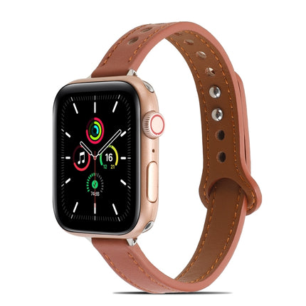 Double Rivets Leather Watchband for Apple Watch Series, 7 41mm / 6&SE&5&4 40mm / 3&2&1 38mm, 7 45mm / 6&SE&5&4 44mm / 3&2&1 42mm - DealBuddy