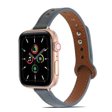 Double Rivets Leather Watchband for Apple Watch Series, 7 41mm / 6&SE&5&4 40mm / 3&2&1 38mm, 7 45mm / 6&SE&5&4 44mm / 3&2&1 42mm - DealBuddy