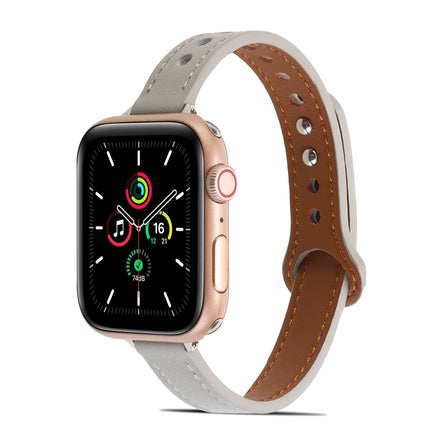 Double Rivets Leather Watchband for Apple Watch Series, 7 41mm / 6&SE&5&4 40mm / 3&2&1 38mm, 7 45mm / 6&SE&5&4 44mm / 3&2&1 42mm - DealBuddy