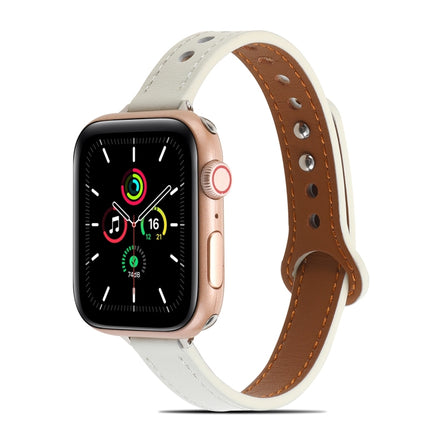Double Rivets Leather Watchband for Apple Watch Series, 7 41mm / 6&SE&5&4 40mm / 3&2&1 38mm, 7 45mm / 6&SE&5&4 44mm / 3&2&1 42mm - DealBuddy