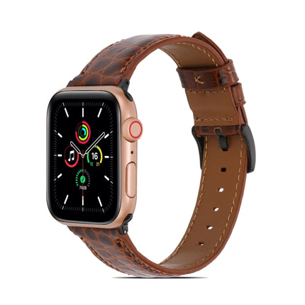 Crocodile Texture Leather Watchband for Apple Watch Series, 7 41mm / 6&SE&5&4 40mm / 3&2&1 38mm, 7 45mm / 6&SE&5&4 44mm / 3&2&1 42mm - DealBuddy