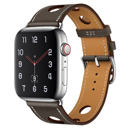 PU Silver Buckle Watchband For Apple Watch Series, 7 41mm / 6&SE&5&4 40mm / 3&2&1 38mm, 7 45mm / 6&SE&5&4 44mm / 3&2&1 42mm - DealBuddy