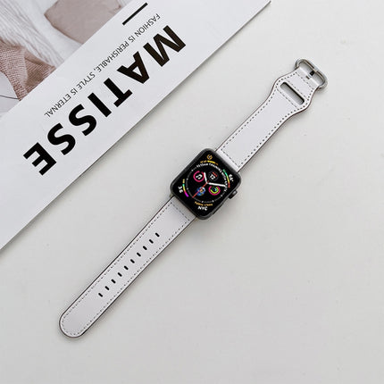 Oval Buckle Genuine Leather Strap For Apple Watch Series, 7 41mm / 6&SE&5&4 40mm / 3&2&1 38mm, 7 45mm / 6&SE&5&4 44mm / 3&2&1 42mm - DealBuddy