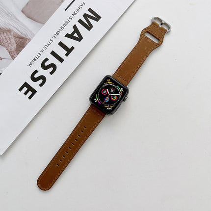 Oval Buckle Genuine Leather Strap For Apple Watch Series, 7 41mm / 6&SE&5&4 40mm / 3&2&1 38mm, 7 45mm / 6&SE&5&4 44mm / 3&2&1 42mm - DealBuddy
