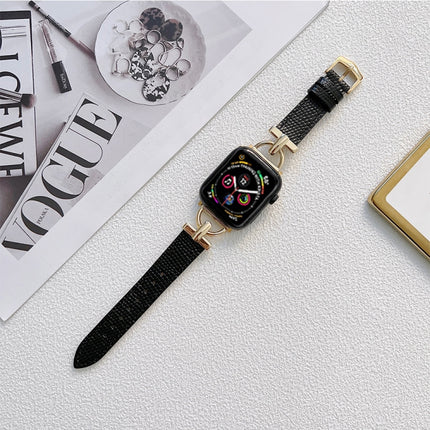 D-shaped Steel + Genuine Leather Strap For Apple Watch Series, 7 41mm / 6&SE&5&4 40mm / 3&2&1 38mm, 7 45mm / 6&SE&5&4 44mm / 3&2&1 42mm - DealBuddy