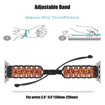 Wooden Bead Watchband For Apple Watch Series, 7 41mm / 6&SE&5&4 40mm / 3&2&1 38mm, 7 45mm / 6&SE&5&4 44mm / 3&2&1 42mm - DealBuddy