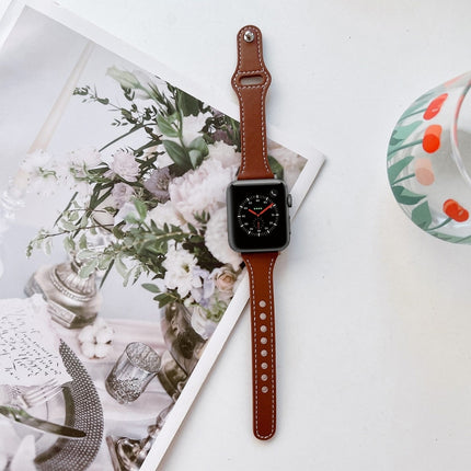 Flat Texture Leather Watchband For Apple Watch Series, 7 41mm / 6&SE&5&4 40mm / 3&2&1 38mm, 7 45mm / 6&SE&5&4 44mm / 3&2&1 42mm - DealBuddy