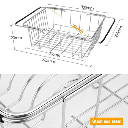 Kitchen Dish Drainer Sink Drain Basket Washing Vegetable Fruit Drying Holder Stainless Steel Adjustable Rack