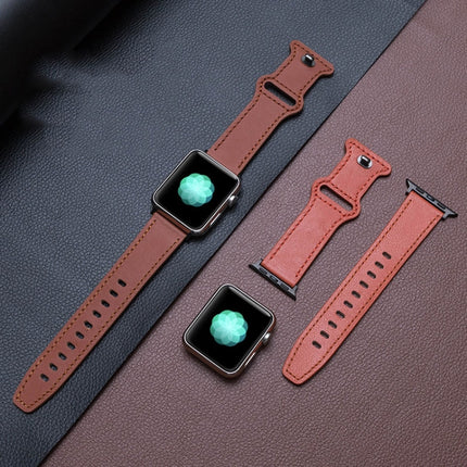 Butterfly Buckle Cowhide Leather Watchband For Apple Watch Series, 7 41mm / 6&SE&5&4 40mm / 3&2&1 38mm, 7 45mm / 6&SE&5&4 44mm / 3&2&1 42mm - DealBuddy