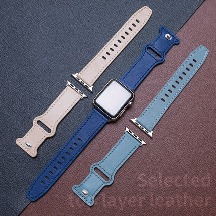 Butterfly Buckle Cowhide Leather Watchband For Apple Watch Series, 7 41mm / 6&SE&5&4 40mm / 3&2&1 38mm, 7 45mm / 6&SE&5&4 44mm / 3&2&1 42mm - DealBuddy