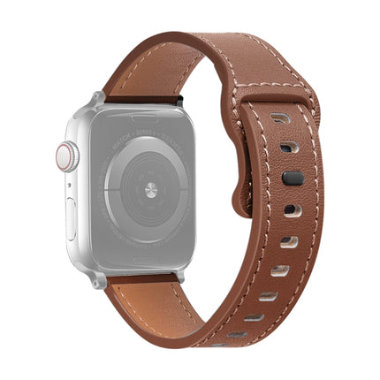 Butterfly Buckle Cowhide Leather Watchband For Apple Watch Series, 7 41mm / 6&SE&5&4 40mm / 3&2&1 38mm, 7 45mm / 6&SE&5&4 44mm / 3&2&1 42mm - DealBuddy